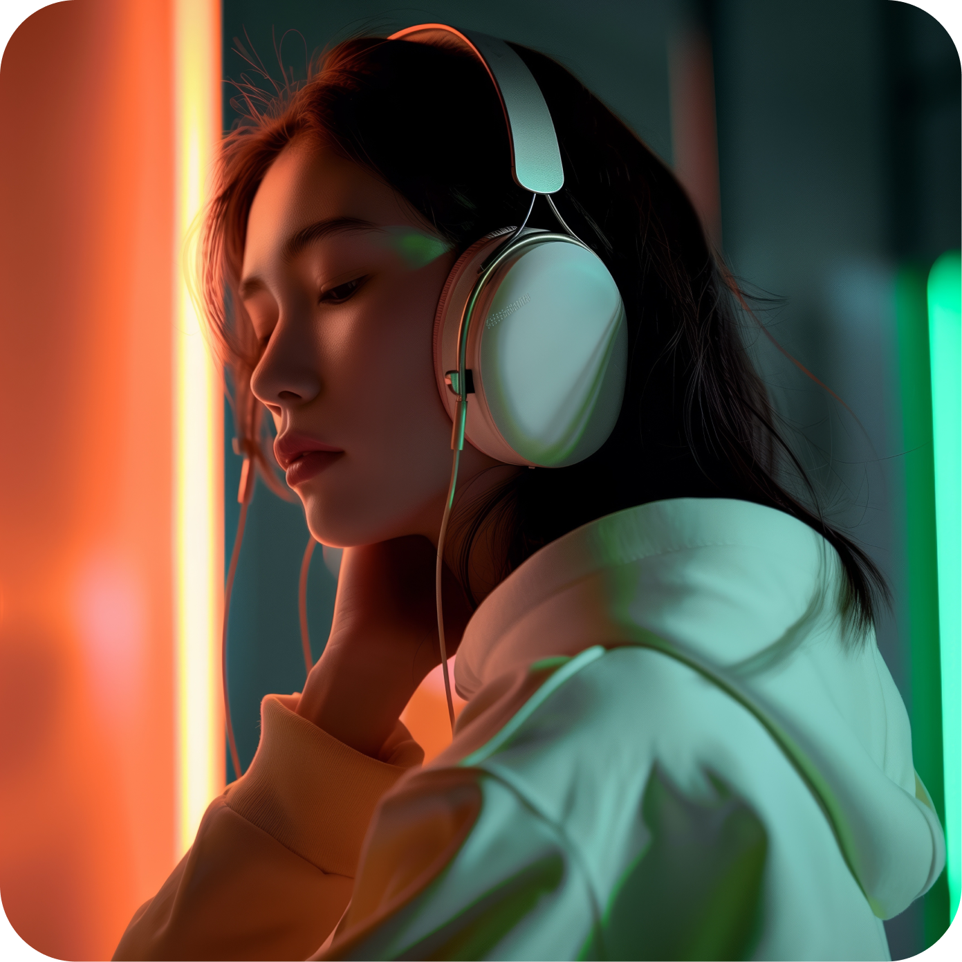 woman listening to podcast